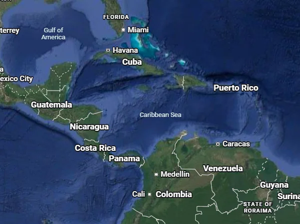 Caribbean region map showing Venezuela
